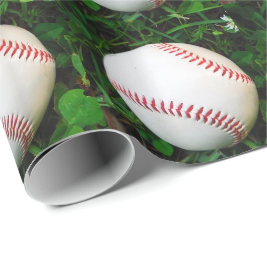 Papier Cadeau Baseball blanc avec points rouges (Coin rond)