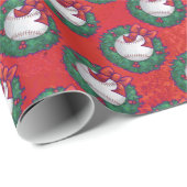Papier Cadeau Baseball en couronne rouge (Coin rond)