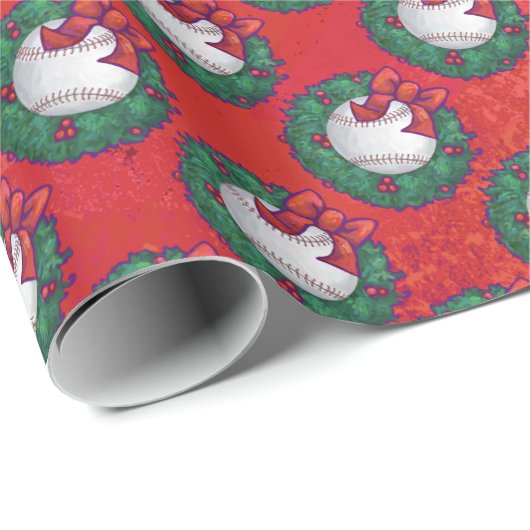Papier Cadeau Baseball en couronne rouge (Coin rond)