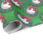 Papier Cadeau Baseball en Motif de couronne de Noël (Coin rond)