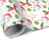 Papier Cadeau Baseball for Christmas with Santa Hat  (Coin rond)