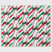 Papier Cadeau Baseball Noël Ajouter le nom Bande rouge n vert (Plat)