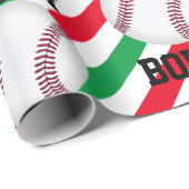 Papier Cadeau Baseball Noël Ajouter le nom Bande rouge n vert (Coin rond)
