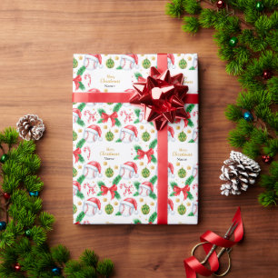 Papier Cadeau Baseball pour Noël avec chapeau de Père Noël