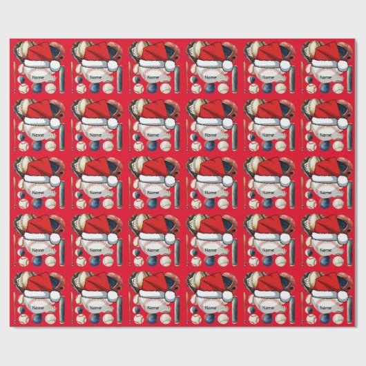 Papier Cadeau Baseball pour Noël avec le nom des enfants (Plat)