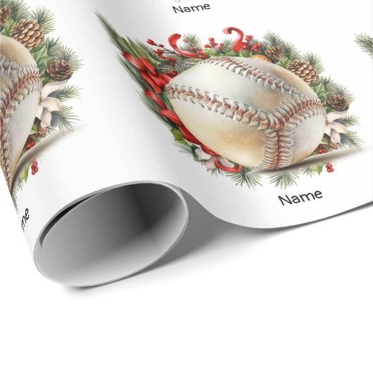 Papier Cadeau Baseball pour Noël avec le nom des enfants (Coin rond)