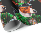 Papier Cadeau Basenji Chien conduisant vélo St. Patrick's Day (Coin rond)