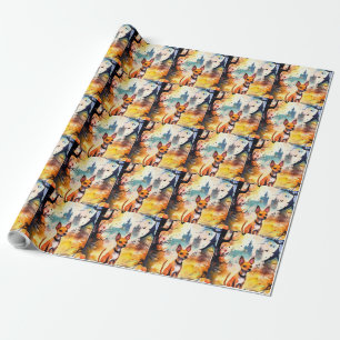 Papier Cadeau Basenji D'Halloween Avec Peur Citrouille