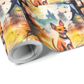 Papier Cadeau Basenji D'Halloween Avec Peur Citrouille (Coin rond)