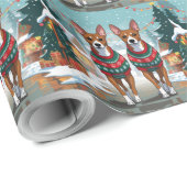 Papier Cadeau Basenji Dogs Christmas Snow Holiday (Coin rond)