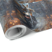 Papier Cadeau Basenji équitation moto Halloween effrayant (Coin rond)