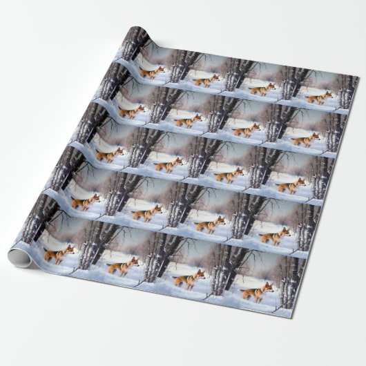 Papier Cadeau Basenji Laisser neiger Noël (Déroulé)