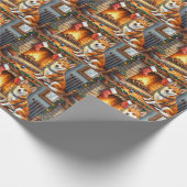 Papier Cadeau Basenji Sitting by Fireplace with Christmas Lights (Coin)