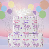 Papier Cadeau Bashful Unicorn Personnaliser Nom Age Rose Stars