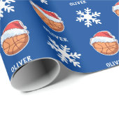 Papier Cadeau Basket-ball avec Red Santa Hat Snowflon Nom (Coin rond)