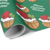Papier Cadeau Basket-ball avec Santa Hat (Coin rond)