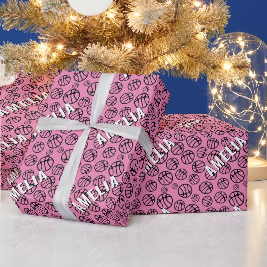 Papier Cadeau Basket-ball Motif rose Nom (Vacances)