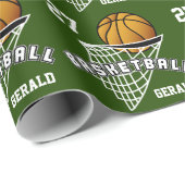 Papier Cadeau Basket-ball personnalisé - Vert foncé (Coin rond)