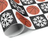 Papier Cadeau Basket de Noël Flocon de neige noir et blanc (Coin rond)