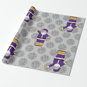 Papier Cadeau basketball jaune violet de noël santa claus