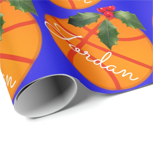 Papier Cadeau Basketball personnalisé Noël sportif (Coin rond)