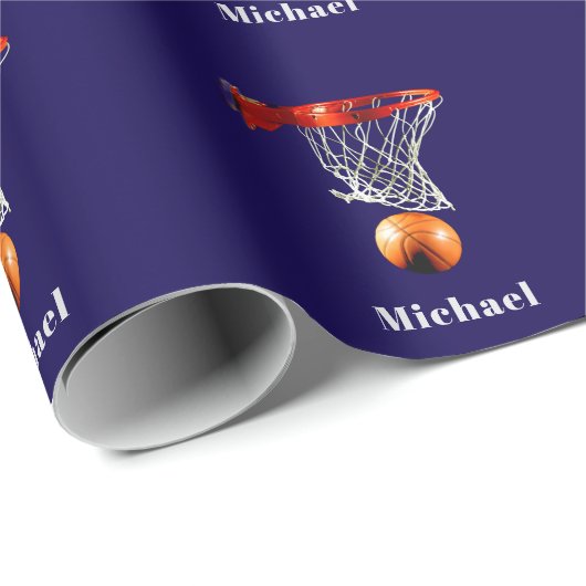 Papier Cadeau Basketball Replace with Your Name (Coin rond)