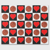 Papier Cadeau Basketballs & Coeurs Motif de chèques noir et blan (Plat)
