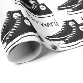 Papier Cadeau Baskets noirs avec balle de football (Coin rond)