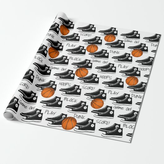 Papier Cadeau Baskets noirs avec basket-ball (Déroulé)