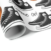 Papier Cadeau Baskets noirs avec basket-ball (Coin rond)