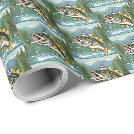 Papier Cadeau Basse Pêche Anniversaire Extérieur Poisson Mignonn (Coin rond)