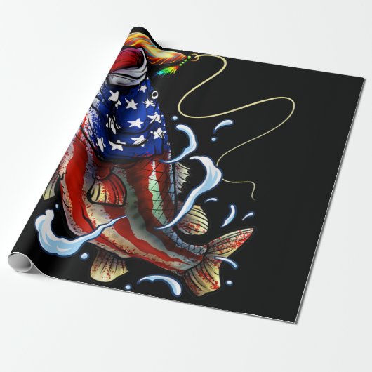 Papier Cadeau Basse Pêche Poisson Drapeau américain Pêche patrio (Déroulé)