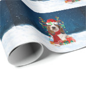 Papier Cadeau Basset Hound chien avec cadeaux de Noël (Coin rond)