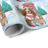 Papier Cadeau Basset Hound Chien dans la neige Maison de Chien d (Coin rond)