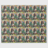 Papier Cadeau Basset Hound Chien Fleurs de printemps Peinture (Plat)