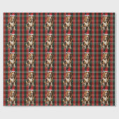 Papier Cadeau Basset Hound Chien rouge et vert Plaid Noël (Plat)