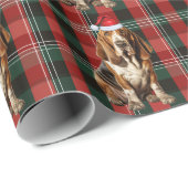Papier Cadeau Basset Hound Chien rouge et vert Plaid Noël (Coin rond)