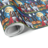 Papier Cadeau Basset Hound Chiens Citrouille Halloween Funny (Coin rond)