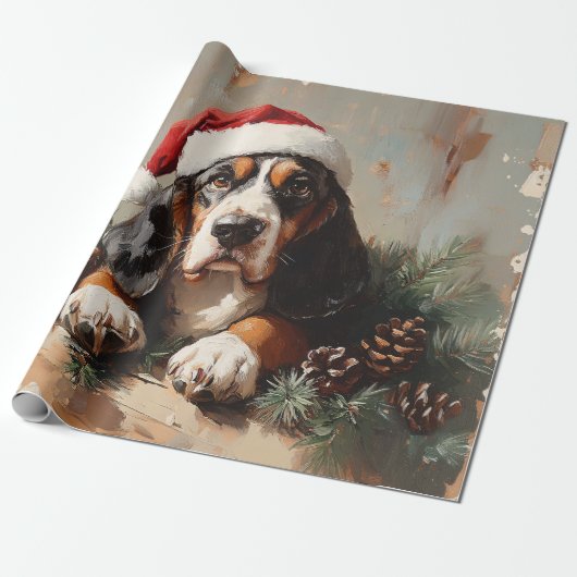 Papier Cadeau Basset Hound dans une peinture à l'huile de chapea (Déroulé)