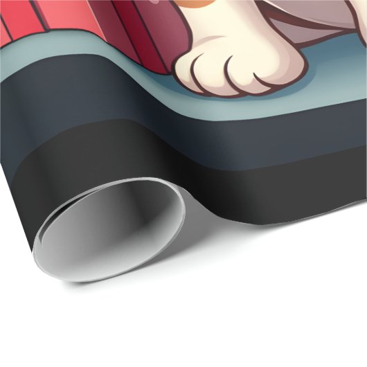 Papier Cadeau Basset Hound Dog Christmas Outfits Santa Hat Dog X (Coin rond)