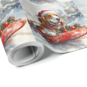 Papier Cadeau Basset Hound Dog in Sledge Let it Neige Noël (Coin rond)