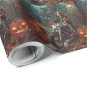 Papier Cadeau Basset Hound équitation moto Halloween effrayant (Coin rond)