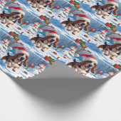 Papier Cadeau Basset Hound Festive de Noël Scène de neige (Coin)