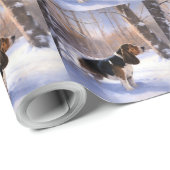 Papier Cadeau Basset Hound Laisser neiger Noël (Coin rond)