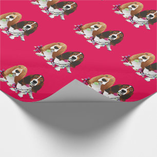 Papier Cadeau Basset Hound Peace Love Joie Noël Design