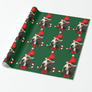 Papier Cadeau Basset Hound Santa Hat Noël