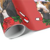 Papier Cadeau Basset Hound Santa Hat Noël (Coin rond)