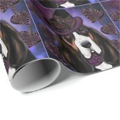 Papier Cadeau Basset Hound STEAMPUNK (Coin rond)