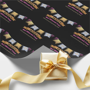 Papier Cadeau Bat mitzvah personnalisé Noir Rose Or