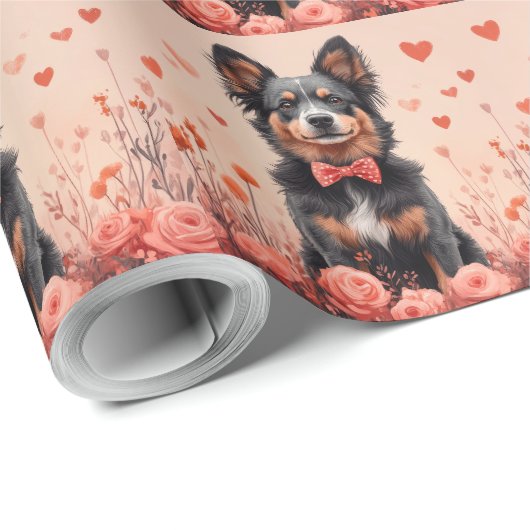 Papier Cadeau Bataille australienne avec Roses - Saint-Valentin (Coin rond)